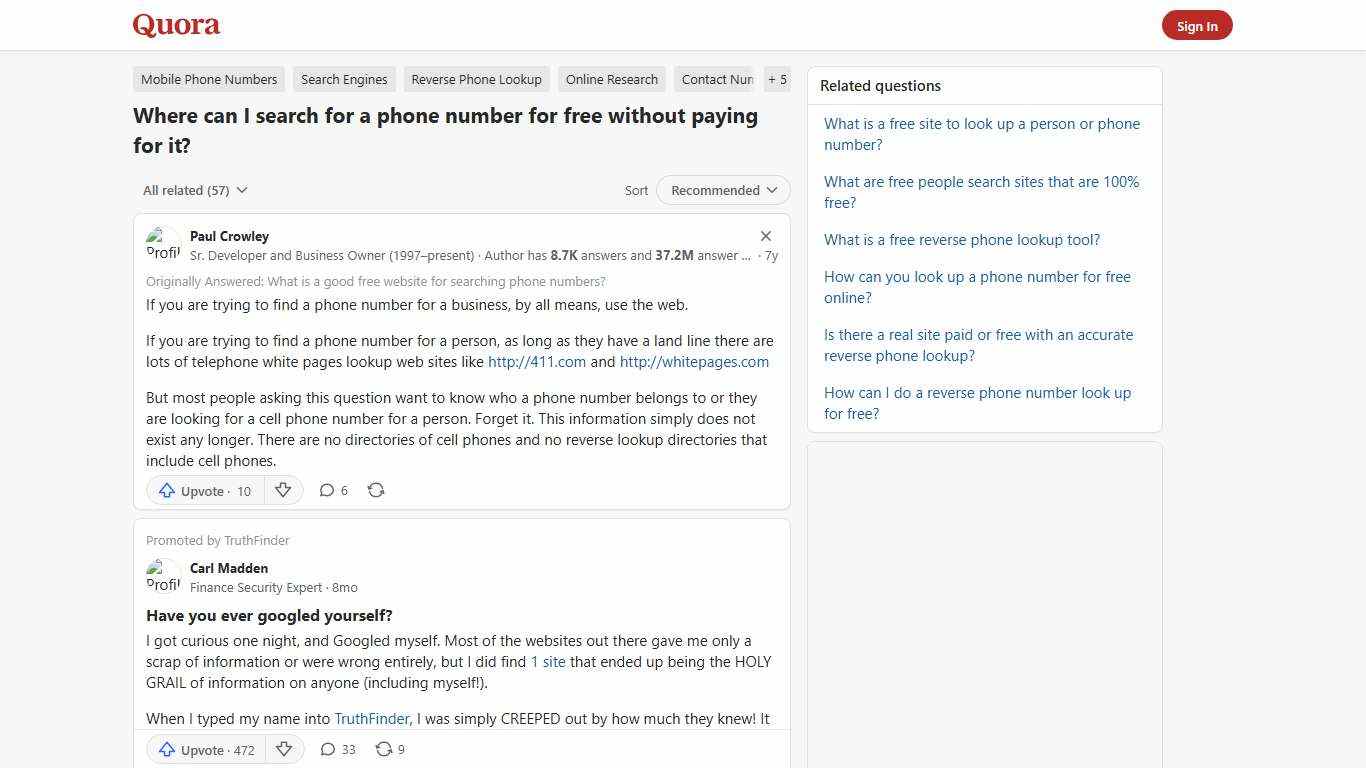 Where can I search for a phone number for free without paying for it? - Quora